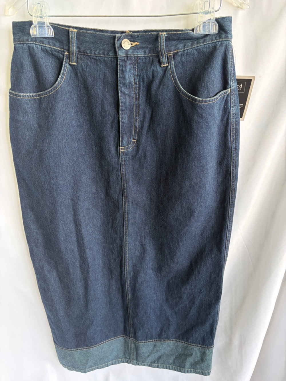 Riveted By Lee Denim Cotton High Waist Pencil Two Tone Midi Blue Jean Skirt, 10